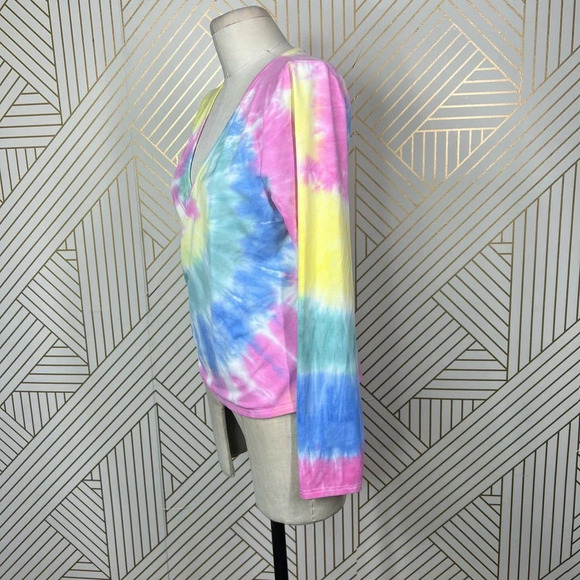 CHASER Long Sleeve Ballet Wrap Top In Tie Dye Pink Yellow Size Large - Picture 5 of 12